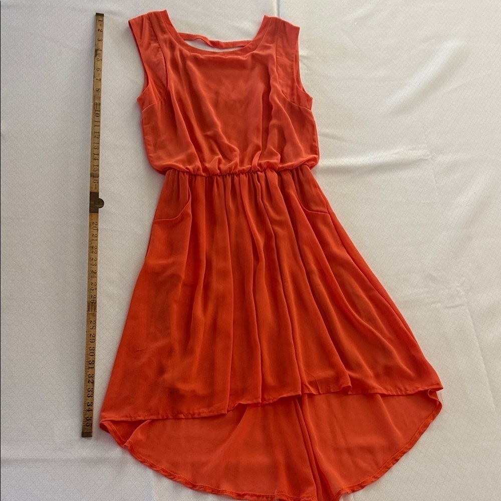 Vibrant Orange Flowy hi lo Sleeveless Dress